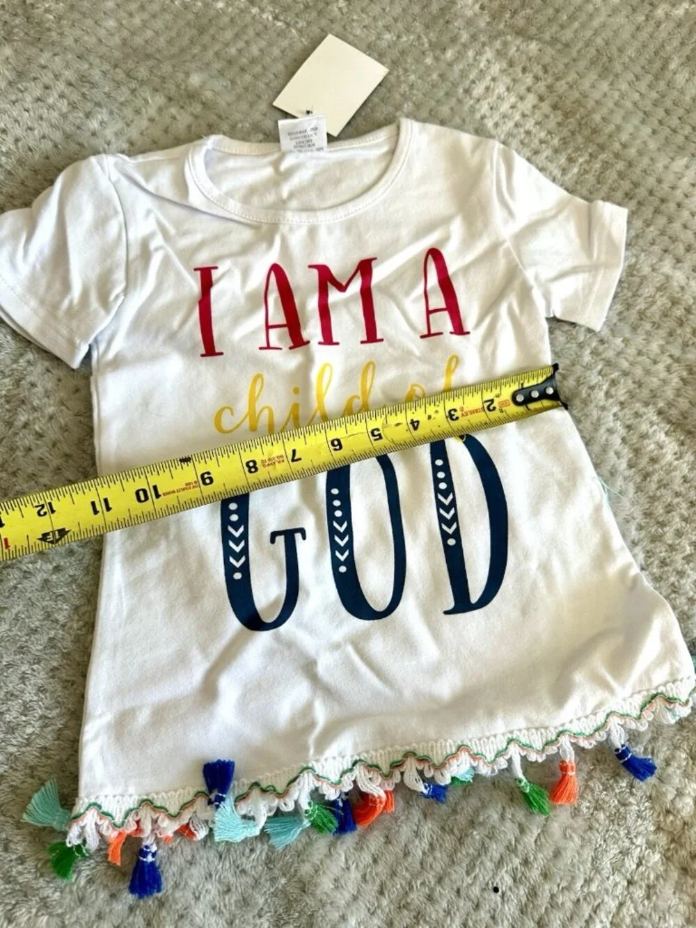Girls Child of God Graphic T-Shirt Tassel Fringe White NWT Size 5 0528